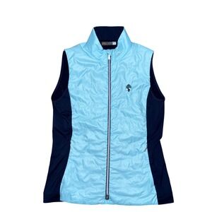 KJUS Retention Vest Women Size 40 L Blue Navy Quilted Golf Full Zip K00544‎ Logo